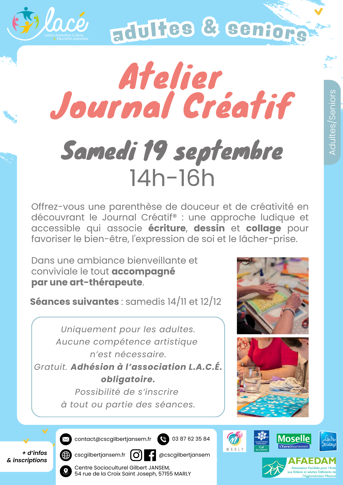 Affiche "Atelier Journal Créatif" du 19 septembre 2026