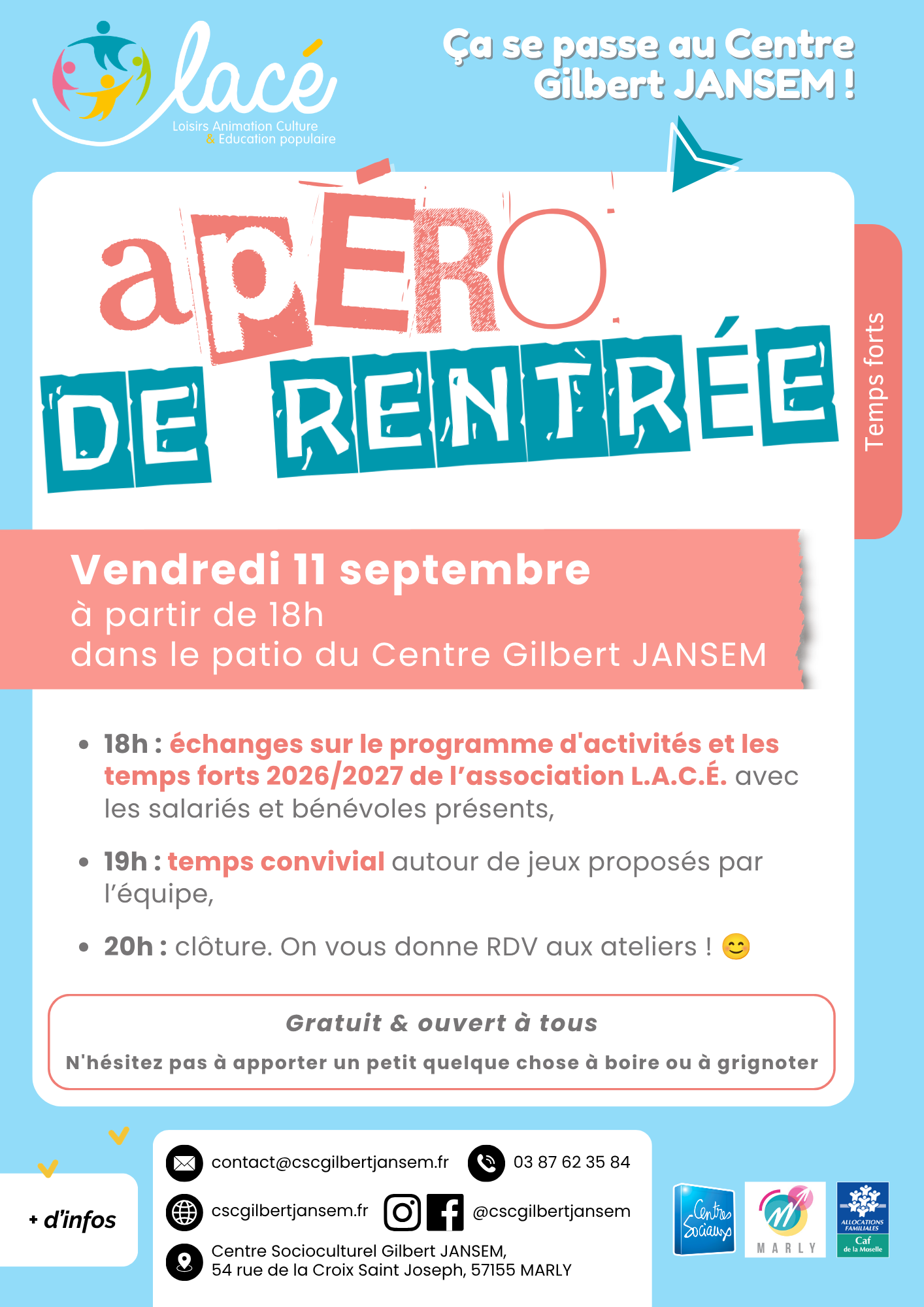 Affiche de l'apéro de rentrée 2026 avec les détails de l'évènement