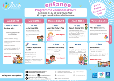 Planning Enfance, Vacances de Pâques, Semaine 2 Planning Enfance, Vacances de Pâques, Semaine 2