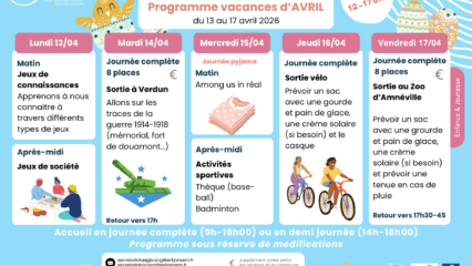 Planning Jeunesse Vacances de Pâques, Semaine 1 Planning Jeunesse Vacances de Pâques, Semaine 1