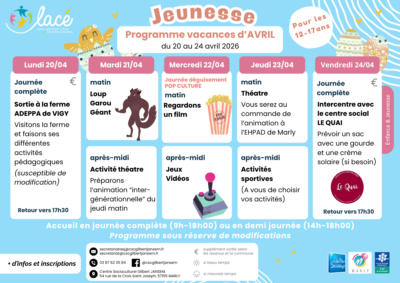 Planning Jeunesse Vacances de Pâques, Semaine 2 Planning Jeunesse Vacances de Pâques, Semaine 2